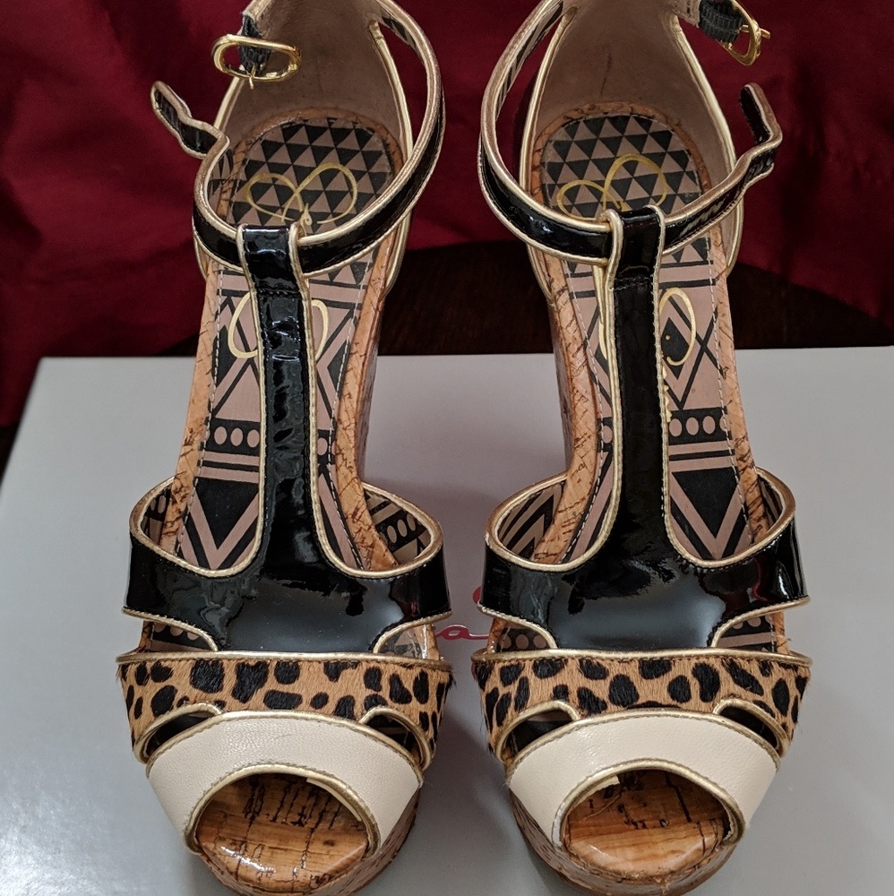 Mixed print wedge sandals